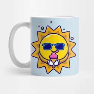 Cute Sun Wearing Glasses Eating Ice Cream Cartoon Mug